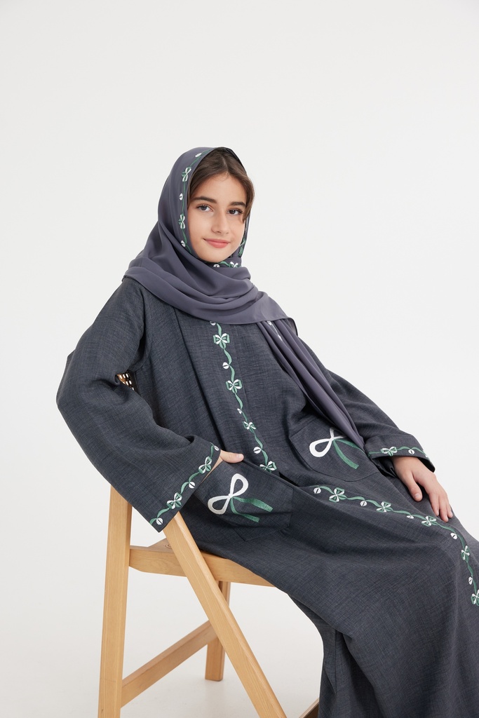 A16 Green Bows Abaya
