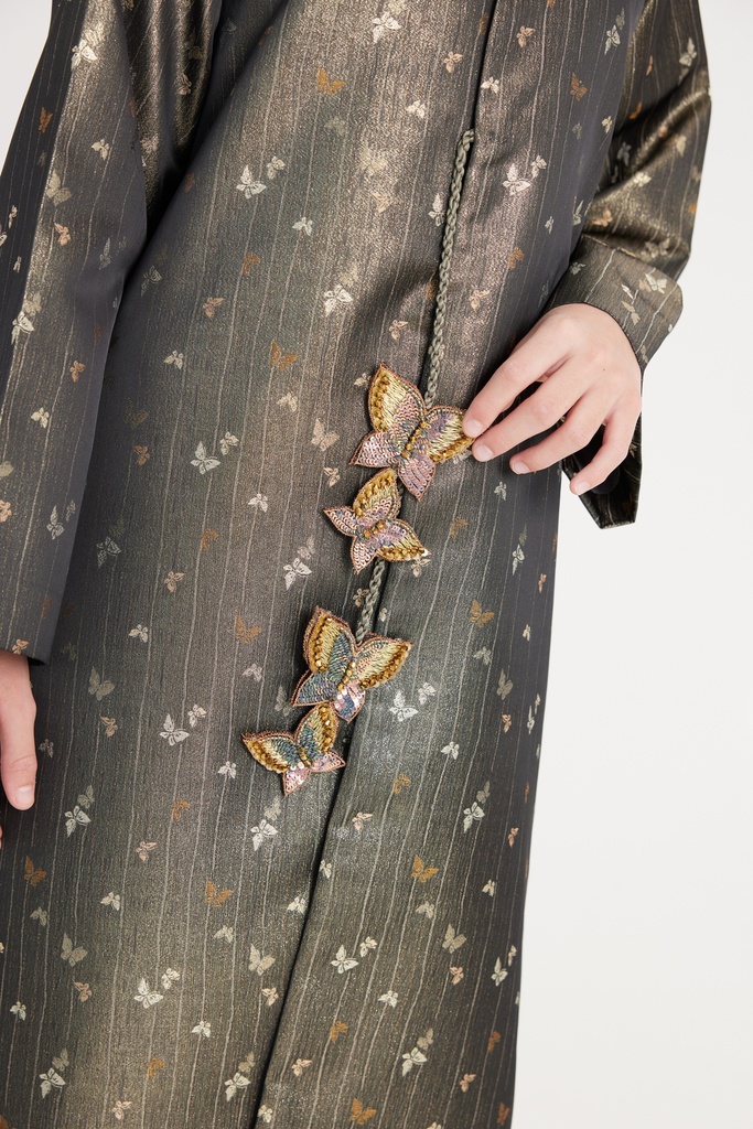 A17 Green Gold Butterfly Abaya