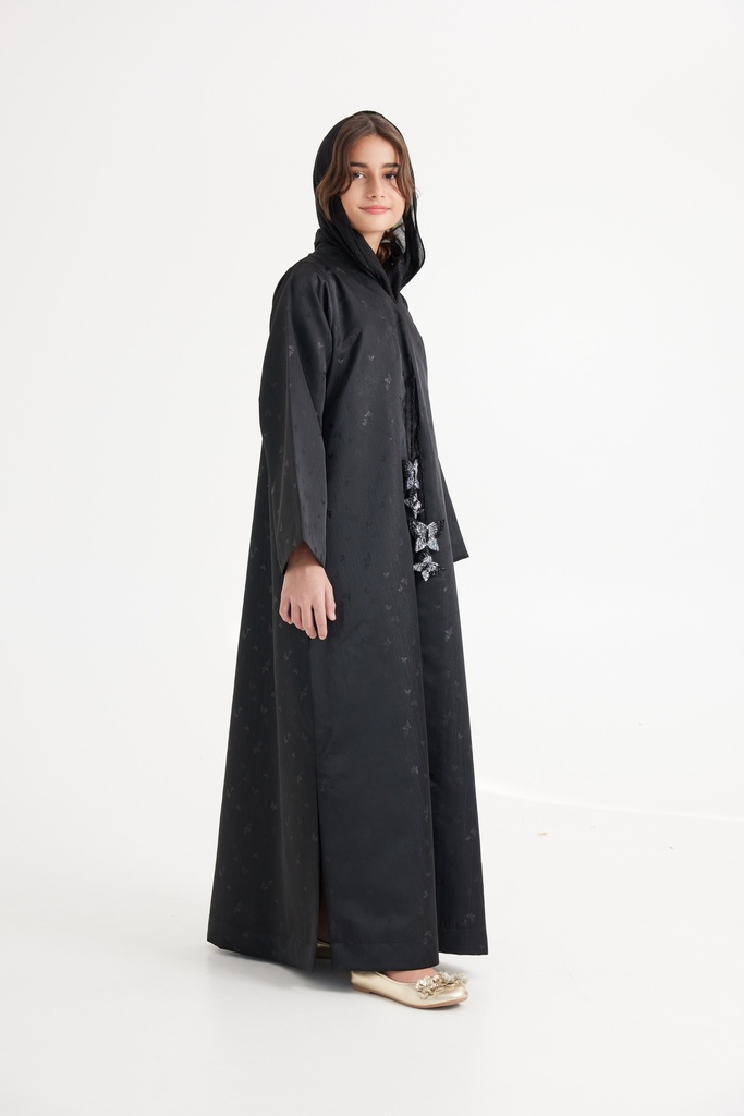 A17 Black Silver Butterfly Abaya