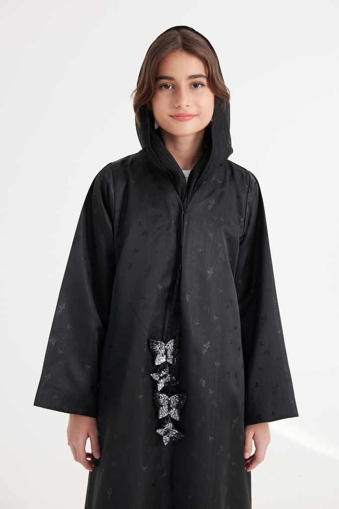 A17 Black Silver Butterfly Abaya